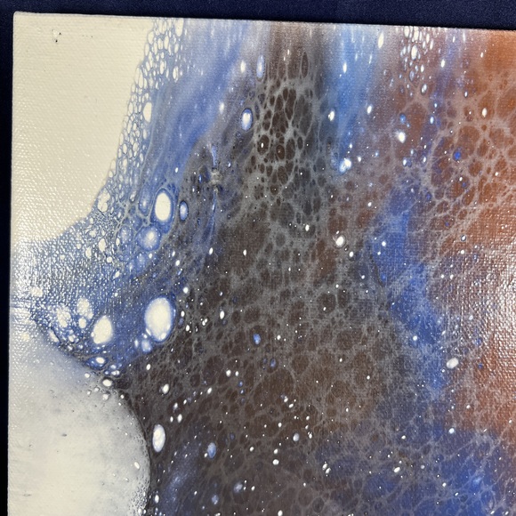 10x10 Blue Brown Acrylic Pour Painting by Kat Sanders Organic Abstract Decor - Picture 2 of 6